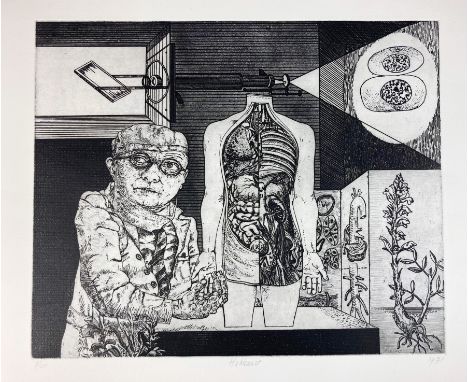 HAKKAART, F. ('Fer'). (1941-). (Anatomy lesson). 1971. Etching. 310 x 380 mm. Signed in pencil. Edition 7/35. -- Id. (A boat 