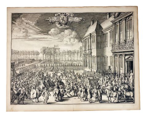 LOW COUNTRIES -- "AENKOMST van S.K.Maj. op Honslerdyk". (1691). Etching by R. de Hooghe, taken from Bidloo's 'Komste van Zyne