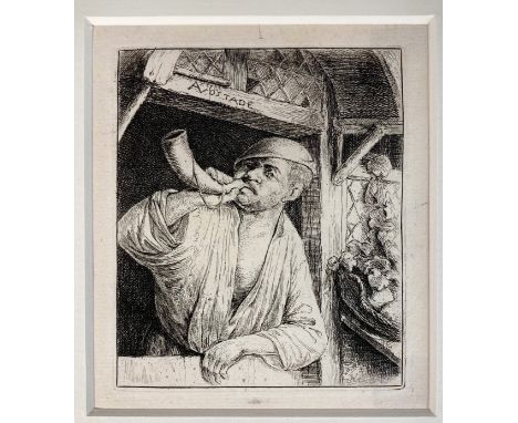 OSTADE, Adriaen Jansz. v. (1610-1685). (The baker sounding his horn). 1664 (?). Etching. 102 x 87 mm. -- Added: Id. (The pig 