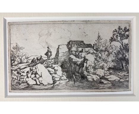 EVERDINGEN, Allert v. ((1621-1675). (The Horseman on the Stone Bridge). Etching. 64 x 112 mm. Monogrammed 'AVE' in the plate.
