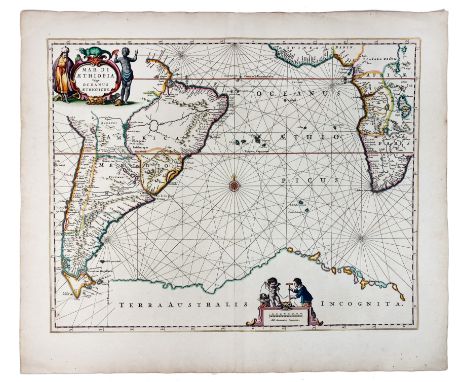 SEA CHARTS -- "MAR DI AETHIOPIA Vulgo Oceanus Aethiopicus". Amst., J. Janssonius, (c. 1680). Handcold. engr. chart. 437 x 557