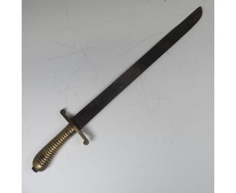 A German possibly 1845 pattern Short Sword, ribbed brass hilt with 'S' cross guard, stamped with the number '22', blade 46.5 
