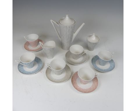 A vintage Alka Kunst Bavaria Coffee Set, of grey and white decoration, stylised forms, to comprise six Coffee Cups, Sucrier a