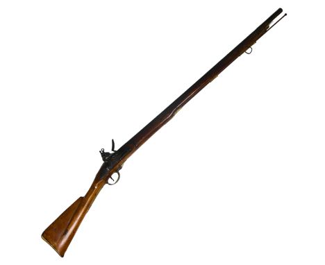 A Brown Bess flintlock trade Musket, 55" overall, barrel 39", lock plate stamped with crowned "GR" and "Tower", beech full st