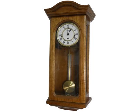 Friedrich Mauthe Schwenningen (FMS) an early 20th century Vienna wall Clock, H 77 cm,&nbsp;An early 20th century oak wall Clo