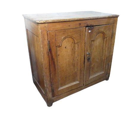 A 19th century pine side Cupboard, flat top above two cupboard doors, concealing one large shelf, W 89 cm x H 83 cm x D 48 cm