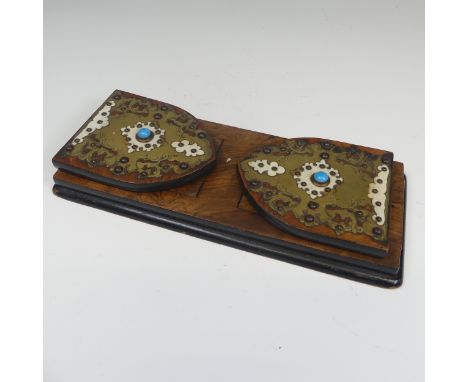 A Victorian walnut games / playing card Box, the hinged lid with brass corner mounts and central depiction of three playing c