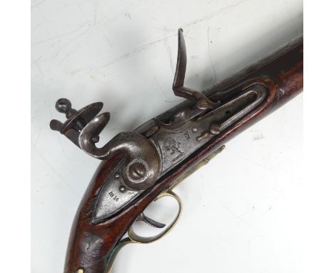 An early 19th century flintlock cavalry Pistol, 33.8 cm barrel marked with 'DP', lock with East India Company lion and 1814 d