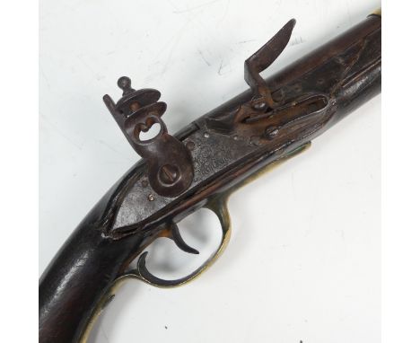 A French pre-revolution officers flintlock 1763/66 pattern Pistol, 9'' steel barrel, with brass furniture, fullstock and rein