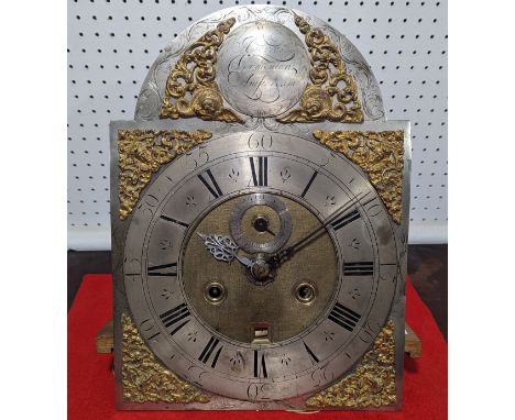 An early 18th century 8-day longcase clock Movement, pediment signed 'Andries Vermeulen, Amsterdam', brass 12 inch dial with 