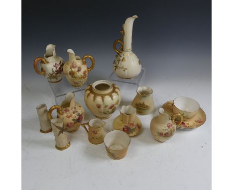 A small quantity of blush ivory Royal Worcester Wares, including Jugs, Teacups, Saucers, etc. 14 pieces overall, also with a 