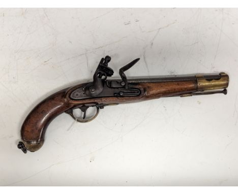A 15 bore Flintlock Austrian inspired 1798/1828 model cavalry style Pistol, with minor variations, damascus 10'' barrel,&nbsp