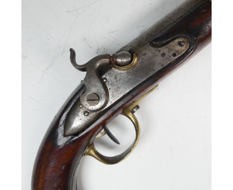 A French model 1822 percussion service Pistol,&nbsp;possibly converted from flintlock, 20cm barrel, the lock marked, possibly