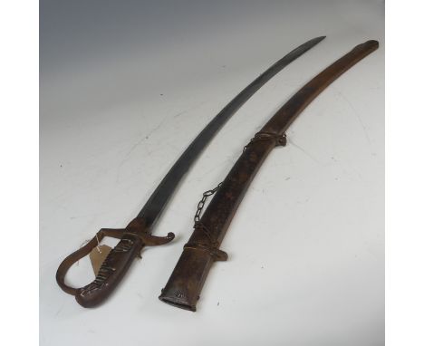 A&nbsp;19th Prussian M1811 'Blucher' Sabre and scabbard,&nbsp;with curved blade broadening towards the tip, spine marked '183
