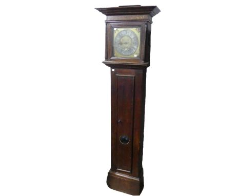 An 18th century oak 30hr single hand Longcase Clock, 10 inch brass dial, unsigned, with silvered chapter ring with roman nume