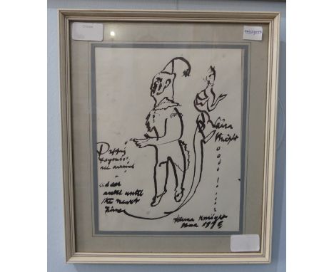 Dame Laura Knight, R.A (British 1877-1970) cartoon sketch of a clown, pen and ink, signed and dated, 'Laura Knight Mar 1970',