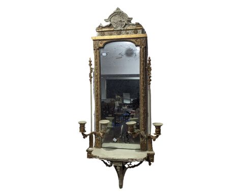 A 19th century giltwood and gesso girandole wall Mirror, of rectangular form, carved central pediment above arched frame deco