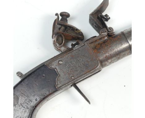 An early 19th century Clark of Holborn, London, flintlock pocket Pistol, marked to lock, folding trigger and walnut stock, to