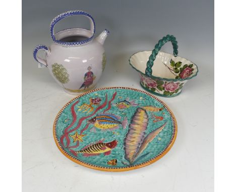 A Wemyss pottery Basket, decorated in cabbage rose, with rope twist handle, marked for Wemyss EXON 1979, signed B. Adams, H 2