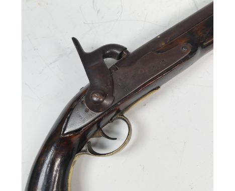 An officer's percussion Pistol, possibly late 19th century converted from flintlock to percussion cap firing, 9'' barrel, loc