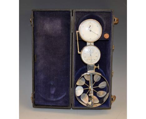 A French silvered anemometer, by Ets Maxant, Paris, 9cm vane, 5cm silvered register, clockwork timer, no.115086, 23.5cm high 