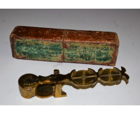 A 19th century Harrison's Improved Sovereign Balance, the gilt brass scales with provision for half and full sovereigns, 9.5c
