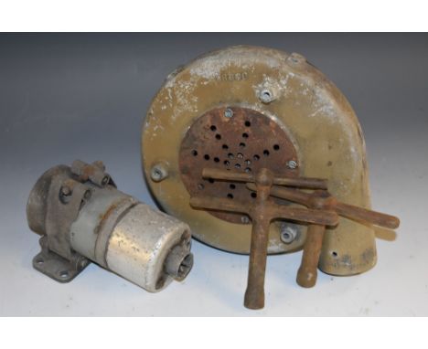 Aviation Interest - an early jet engine pump, with in situ carbon copy of b/w photograph;  a dynamo, Tapits keys for Eagle an
