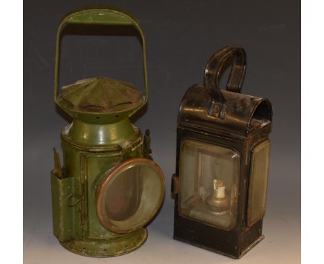 Railwayana - a cold-painted green railway lamp, by C. Eastgate & Son, Birmingham, domed canopy, graduating circular base, sta
