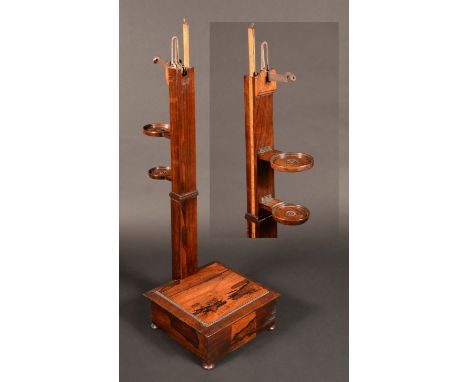 An unusual and rare set of George IV rosewood physician's scales, the pillar enclosing a retractable boxwood height measuring