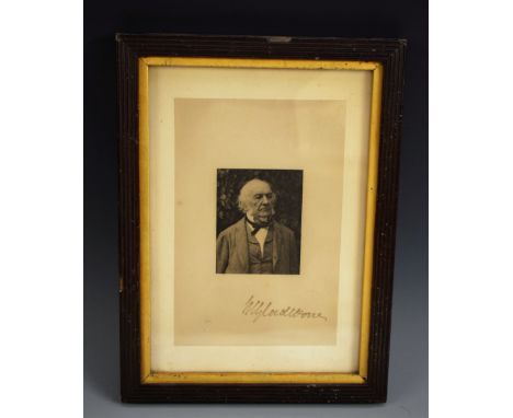 William Ewart Gladstone (1809 - 1898) - a monochrome photographic portrait, print, with facsimile signature, 22cm x 14.5cm, f