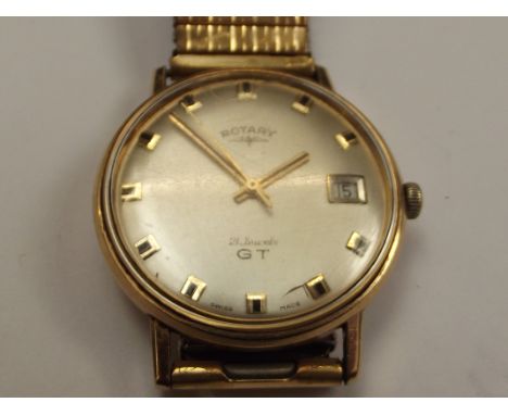 Rotary GT21 jewel 9ct gold case with date aperture and sweep second hand currently ticking 