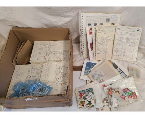 A box containing a collection of vintage stamp club books with hinged mounted mainly 20th Century GB and world stamps, also o