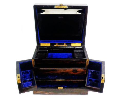 An antique coromandel Wedgewood &amp; Sons of Cornhill lady's travelling vanity and stationery box with two pinch drawers and
