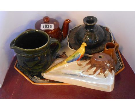 A quantity of ceramics including Carltonware, pheasant pattern pen stand (no pen holder), SylvaC face teapot, small Imari dis