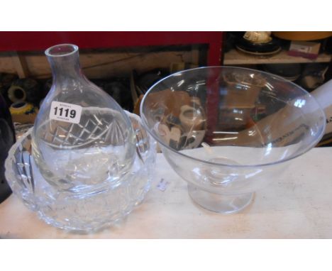 A Dartington glass pedestal fruit bowl - sold with a similar carafe and a cut glass fruit bowl
