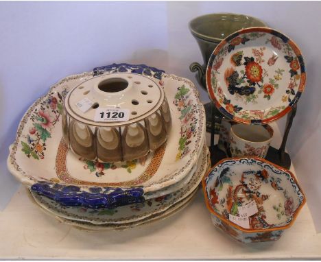 A small quantity of ceramics including a Mason's Ironstone cup, saucer and bowl, vintage Jersey pottery posy bowl, etc.