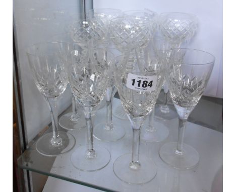 Eight cut glass wines - sold with a set of five hock glasses