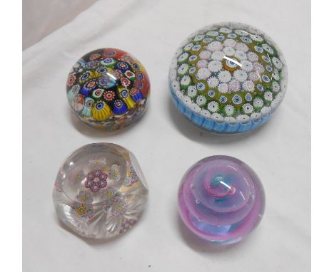A Perthshire glass paperweight with millefiori flower and cut window decoration with original box - sold with a Caithness 'Tw