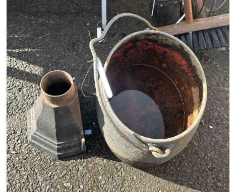 A large cast iron J. &amp; J. Siddons saucepan with WD Arrow mark (no lid) - sold with a cast iron drain hopper