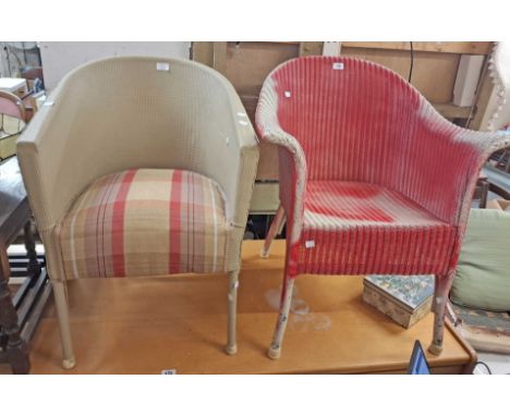 A vintage Lloyd Loom tub chair with later spray painted finish - sold with another similar