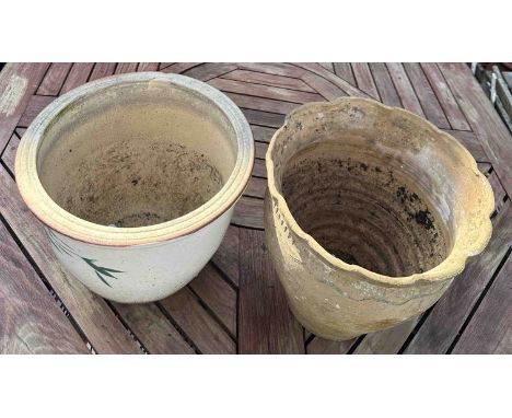 A glazed ceramic garden pot (a/f) - sold a terracotta garden pot - weathered