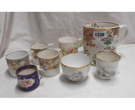 A small quantity of 19th Century bone china items including large Chamberlains Worcester mug, two Bloor Derby coffee cans, et