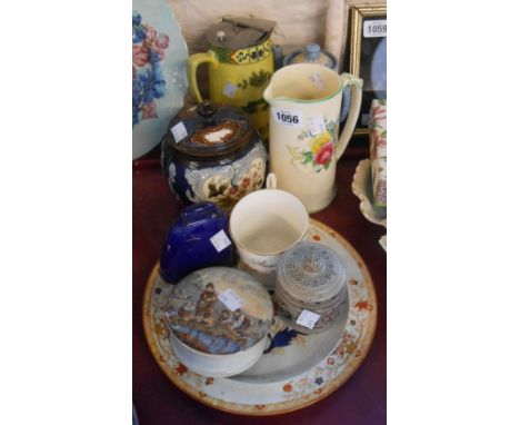 A quantity of ceramics including Continental majolica tobacco jar, Dudson Jasper coffee pot, etc.