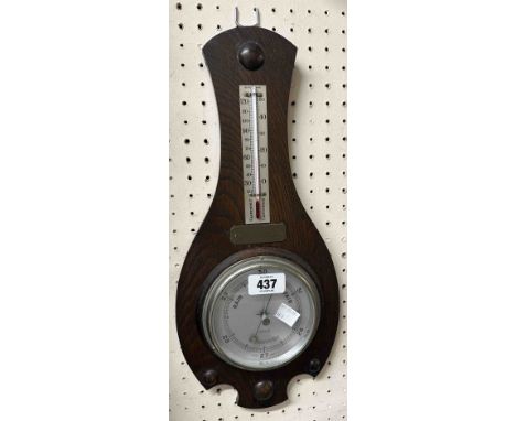 An early 20th Century oak framed aneroid wall barometer/thermometer with presentation inscription 'from the staff at GWR King