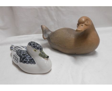A Rye Pottery duck figurine - sold with a Studio pottery similar