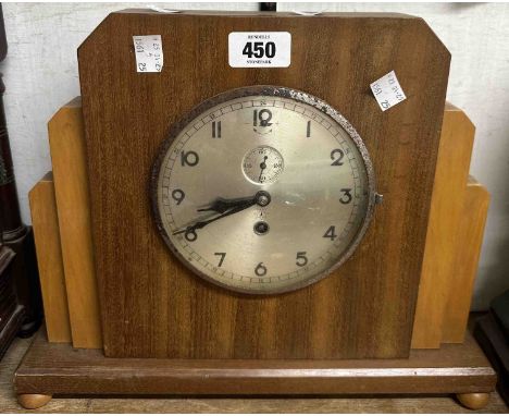 An Art Deco mixed wood cased mantel timepiece with Junghans eight day movement