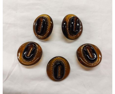 Five matching vintage glass buttons in the manner of Lucie Rie