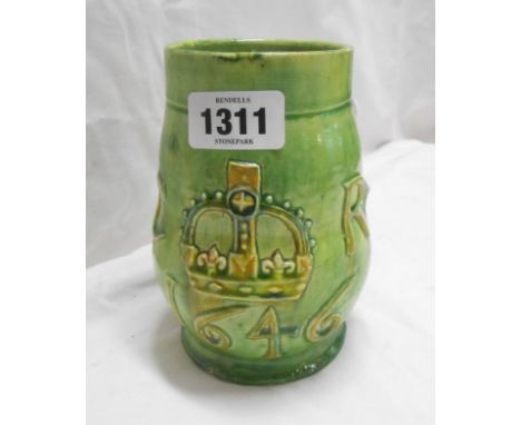 Early 20th Century Edward Binham Castle Hedingham art pottery mug, made as a reproduction of Charles II Coronation tankard wi
