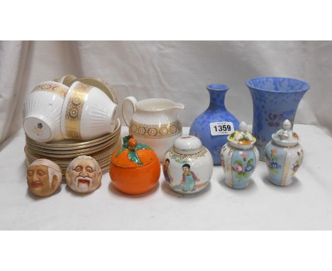 A small quantity of ceramics including Clarice Cliff 'Bizarre' orange form preserve pot (a/f), small quantity of Wedgwood bon