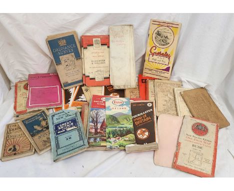 A box containing vintage road maps and Ordnance Survey maps including a few linen backed examples, etc.